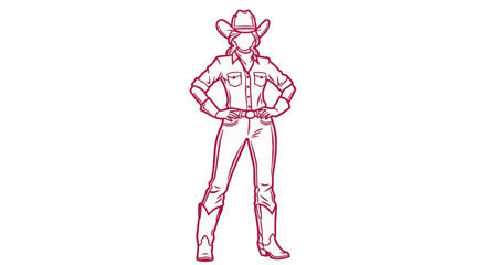 A cowboy wearing a hat and boots standing confidently