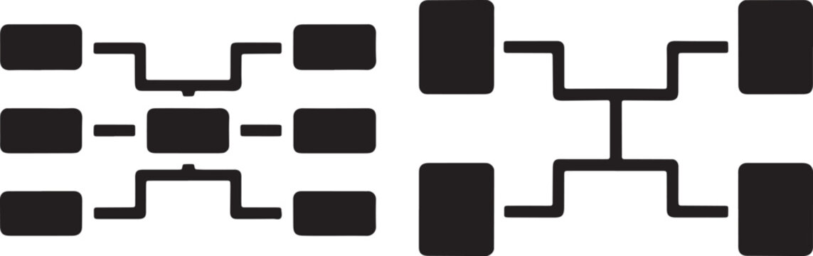 Flowchart organizational chart network diagram decision tree structure with boxes and connectors