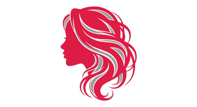 Pink woman head logo with flowing hair in profile view