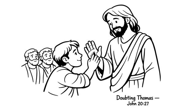 Jesus shows his wounds to Thomas, confirming his resurrection and faith