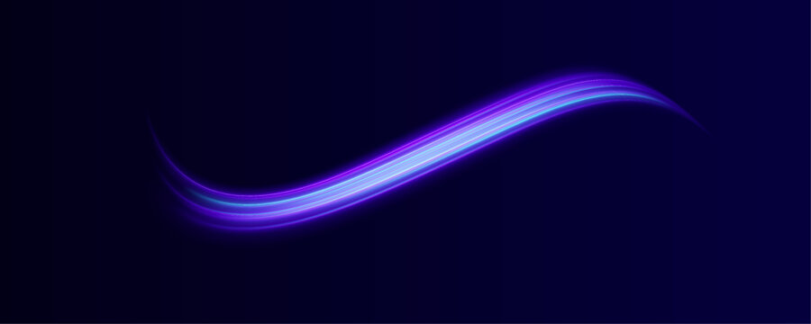 Twirling neon ribbons sweep across a digital landscape. Sparks ignite along curved paths. Abstract motion lines convey speed and energy. 
