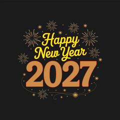 Happy New Year 2027 Celebration Design with Fireworks on Dark Background