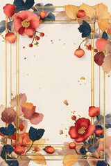 Elegant Oriental Floral Frame with Gold Border