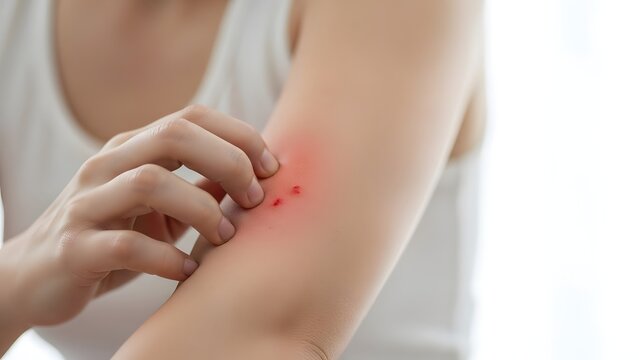 Person scratching a red itchy bug bite on their arm