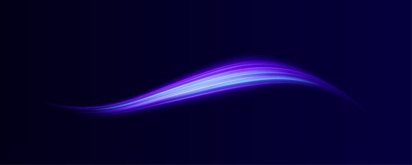Bright neon ribbons twist across a dark abstract scene. Sparks flash dynamically along motion paths. Motion lines convey energy and velocity.  © dedstock