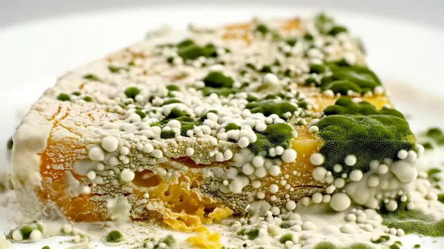 Macro Timelapse of Yellow Cheese Spoilage Showing Mold Growth Spreading Across the Surface During Natural Food Decomposition