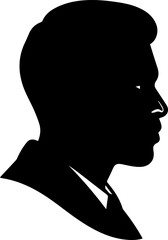 Graphic profile portrait of a man with a mustache in a suit, bold red and black vector illustration for professional character design © Muhammad