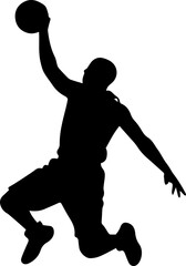 Athletic Silhouette of a Basketball Player Mid-Air for a Powerful Slam Dunk Score © Muhammad