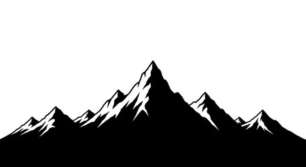 Silhouette of snowy mountain peaks against a white background