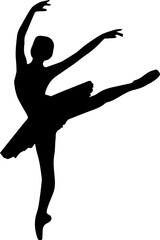 Graceful Silhouette of a Ballerina Dancer Performing a Classic Pose against a Pure White Background