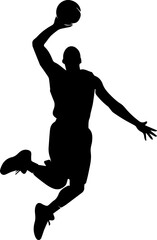 Dynamic Silhouette of a Professional Basketball Player Jumping for a Slam Dunk Action Shot Isolated on White Background for Sports and Athletics Design © Muhammad
