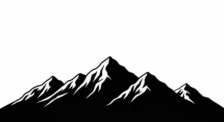 Black silhouette of majestic mountain peaks against a white background.