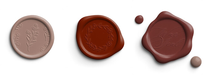 Crimson Set of Three Smooth Wax Seals with Design
