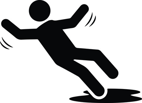 Black silhouette of a person slipping or falling isolated on transparent background with motion lines
