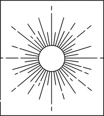 Obraz premium Minimalist Line Art Sunburst Icon within a Square Frame