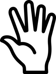 Obraz premium Simple black line icon of a hand with fingers spread open, symbolizing greeting or welcome.