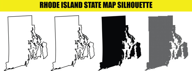 Rhode island state map silhouette set vector illustration, outline, solid, and halftone maps for design © Md Asif Shahnaoaz