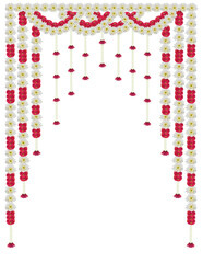 Flower garland decoration backdrop for wedding decor, Happy Diwali, Indian Holiday festival isolated on transparent background