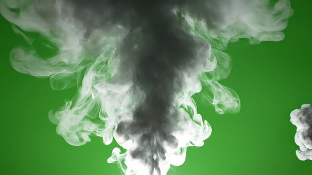 Realistic White Smoke Plume Rising on Green Screen - Thick Billowing Fog and Vapor Cloud for Cinematic Video Production