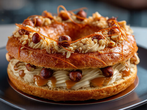 Paris-brest choux pastry with hazelnut praline cream