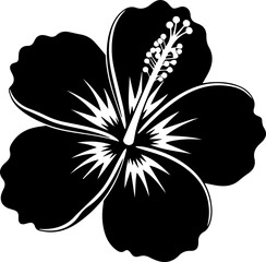 Black Hibiscus Flower Silhouette, Tropical Floral Blossom Icon Vector Illustration © Vectors Studio