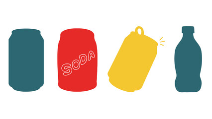 A colorful illustration of various beverage containers on a white background
