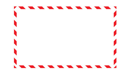 Fototapeta premium Rectangular warning border frame made of red and white diagonal stripes, isolated on a white background.