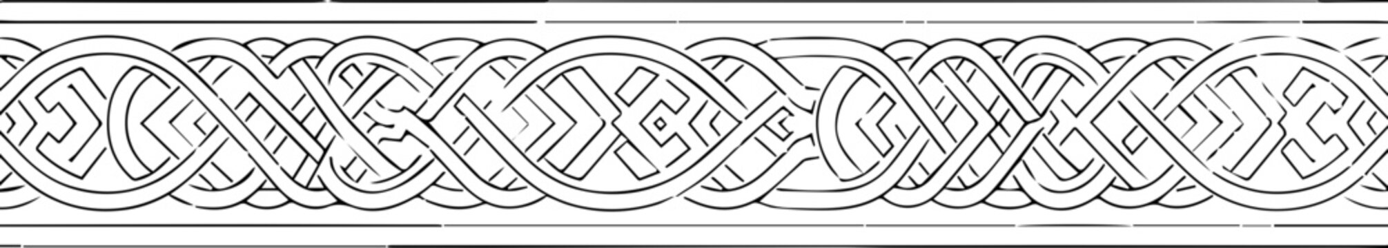Intricate Celtic Knotwork Horizontal Border Pattern Design in Black and White Line Art