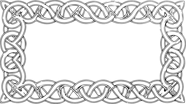 Intricate Celtic Knot Decorative Border Frame Illustration with Blue and Green Gradient Lines