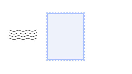 Pale blue blank stamp graphic with dark grey wavy lines, isolated on white, representing mail or delivery