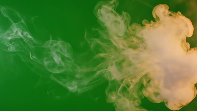 Professional animation of a thick white smoke stream billowing horizontally across a green screen. Ideal for cinematic exhaust effects, atmospheric fog, and high-quality video production overlays