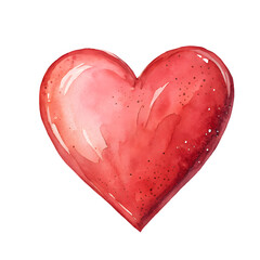 Large red watercolor heart illustration with artistic paint splatters and glossy highlight effects