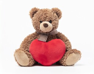 Obraz premium Soft Brown Teddy Bear with Heart Pillow Studio Shot