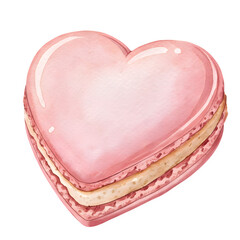 Pink heart shaped macaron with creamy filling and glossy surface isolated on transparent background