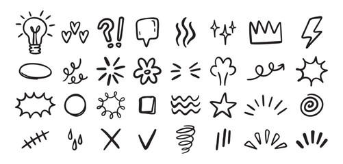 Expression sign hand drawn doodle set for concept design. Expression elements isolated on white background.