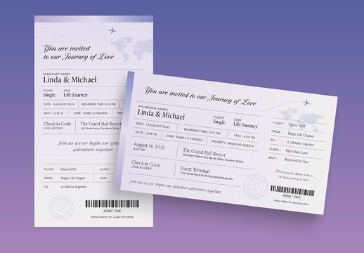 Digital Wedding Boarding Pass Invitation Template for Destination Weddings, Airline Ticket RSVP Card Invite