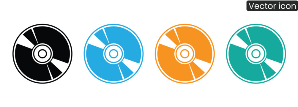 Set of modern cd icons in black, blue, orange, and green for your digital projects