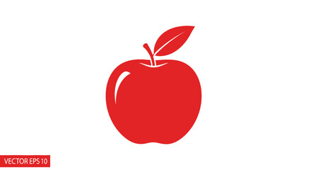 Red Apple Icon with Leaf - Simple Vector Graphic