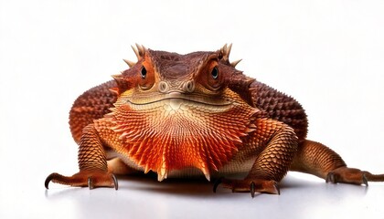 Captivating Close-Up of a Vibrant Red Bearded Dragon on White.