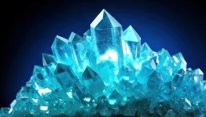 Captivating cluster of luminous blue crystals against a dark backdrop.