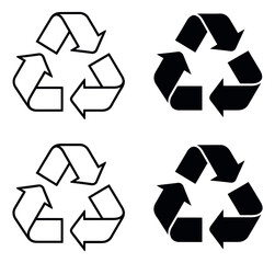 Fototapeta premium Graphic recycling symbol set featuring outline and solid fill variations for environmental design