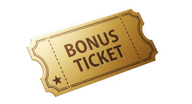 Golden bonus ticket voucher isolated on transparent background