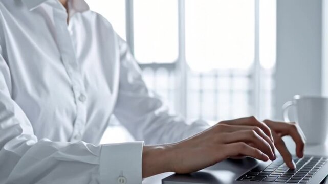Junge h&uuml;bsche B&uuml;rodame arbeitet am Laptop im modernen B&uuml;ro