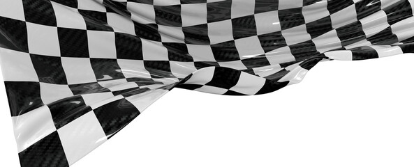 High-quality image of a waving black and white checkerboard flag against a white background, perfect for speed, racing a