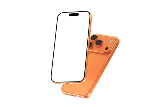 Modern Iphone pro 17 Orange Smartphone Transparent Mockup