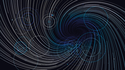 Abstract Blue Technology Background with Digital Radar Waves and Geometric Spiral Lines © K-xylo