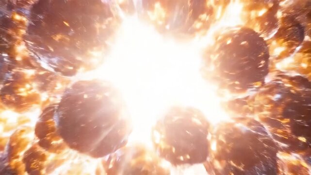 Cinematic Visualization of Glowing Atom With Vibrating Energy Nucleus and Neon Electron Probability Cloud in Dynamic Motion