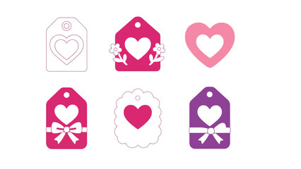 A collection of heart-shaped gift tags in various colors and designs