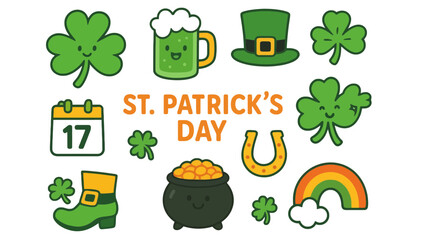 A colorful illustration celebrating St. Patrick's Day with festive symbols