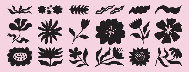 flower and floral shapes silhouette icon set. abstract botanical flower hand drawn icon. botany floral design boho beautiful elements © Yanka